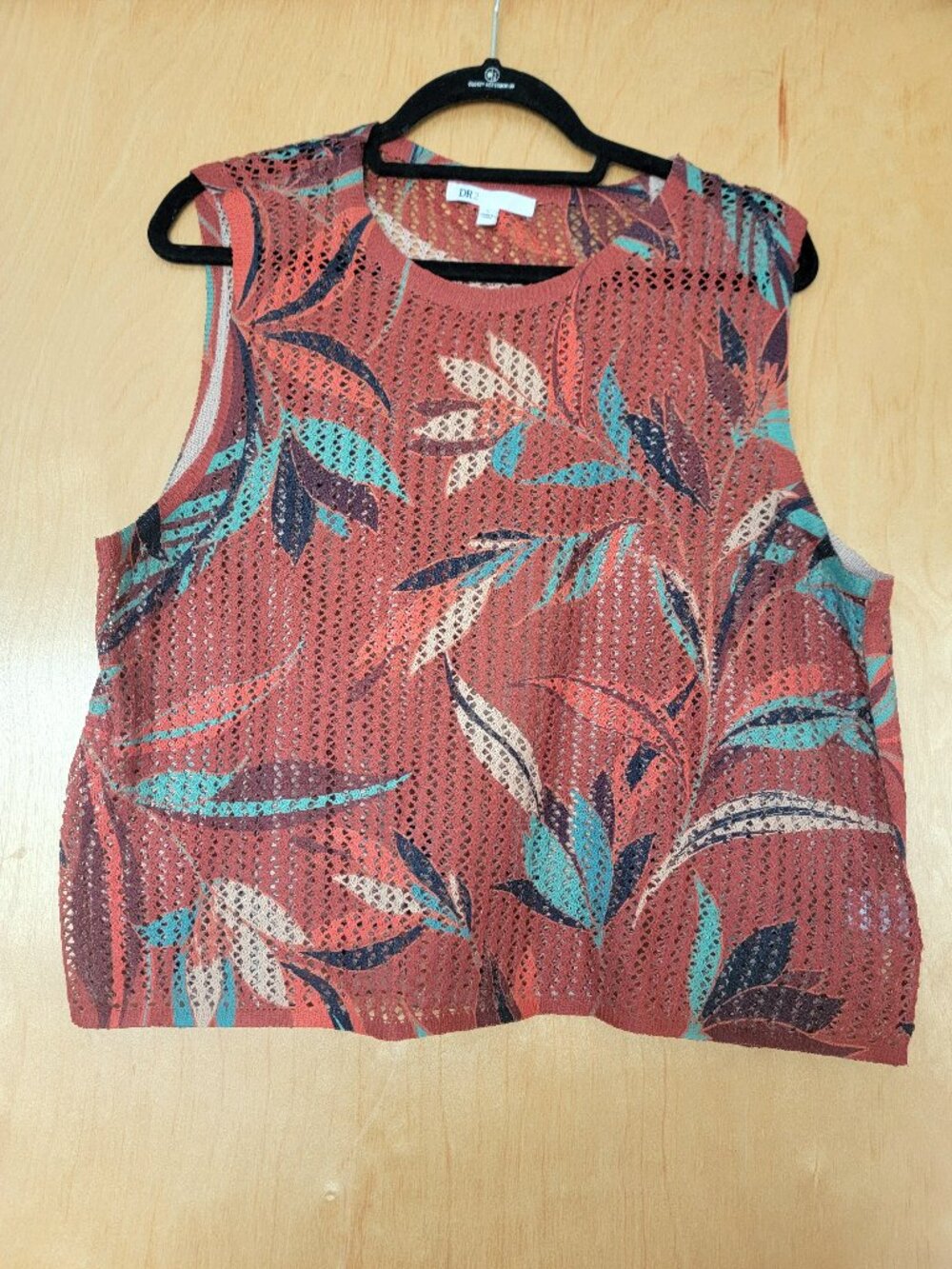 Dr2 Knit Leaf Print Top Size L